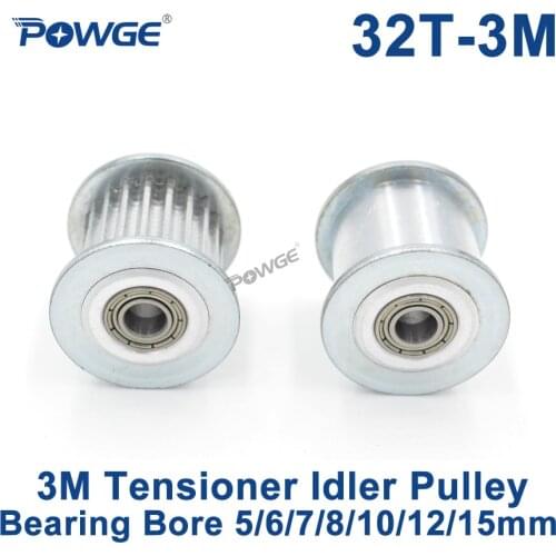 POWGE 32 Teeth 3M Idler Pulley Tensioner Wheel Bore 5/6/7/8/10/12/15mm with Bearing Guide 3M synchronous Gear HTD3M 32teeth 32T