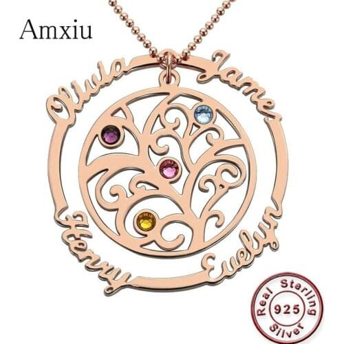 Amxiu Custom 925 silver name necklace engraved family member names necklace personalized name necklace for women mother gifts