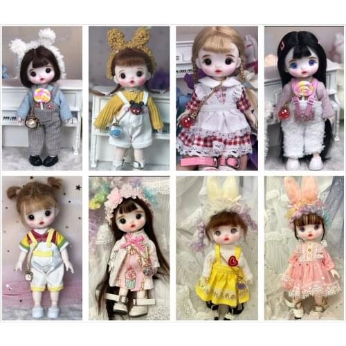 Plastic Jointed body doll BJD Mini doll hand make up face 17cm dolls selling with clothes
