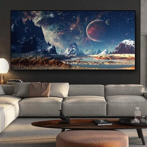 Space And Mountain Posters Universe Exoplanet Galaxy Canvas Paintings and Prints Landscape Wall Art Picture Home Decor Mural