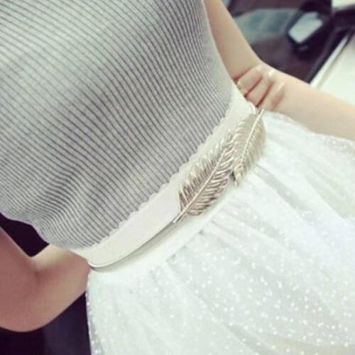 Flower Leaves Metal Buckle Belt For Dresses Women Belts Fashion Thin Chain Ladies Belts Elastic Gold Waistband Waist Female U9M5