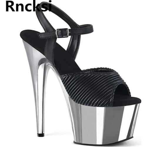 Rncksi Electroplating Summer Women Pole Dance Sexy Straps 17cm Sandals Wedding Party 17cm High Heels Sandals Platform Shoes