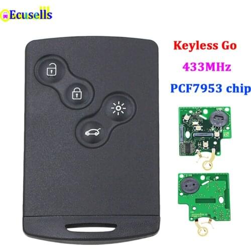 4 Buttons Passive Keyless Go / Entry Remote Car Key Smart card 433MHz PCF7953 Chip For Renault Clio IV Captur uncut VA2 blade