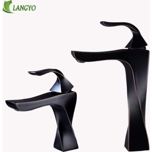 LANGYO Free shipping Black color Brass Bathroom Tall basin faucet single handle cold and hot water mixer 2018A15E/F
