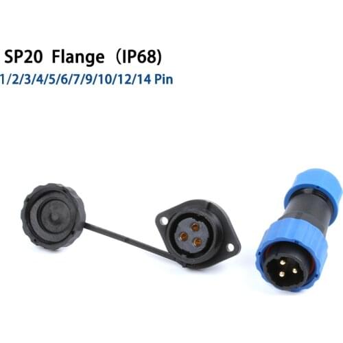 SP20 IP68 Flange Type waterproof connector Aviation Plug socket1/2/3/4/5/6/7/9/10/12/14Pin Cable Wire Connectors