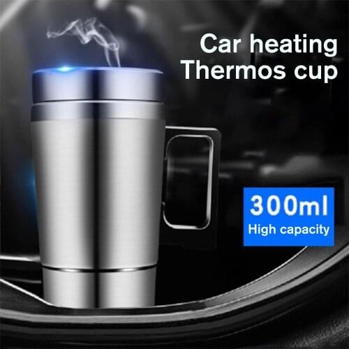 300ml 12/24V Stainless Steel Vehicle Heating Cup Electric Heating Car Kettle Camping Travel Kettle Water Coffee Milk Thermal Mug