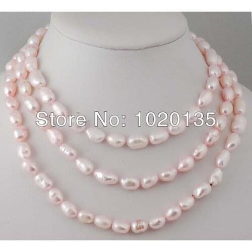 Wow! freshwater pearl baroque baby pink LONG necklace 43" nature FPPJ 8-10mm wholesale beads FOR XMAS GIFT
