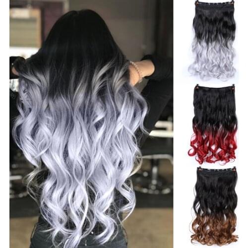 PAGEUP Clip In One Piece Brazilian Hair Extensions 5 Clips Hair Piece Straight Clip Synthetic Hair Extensions