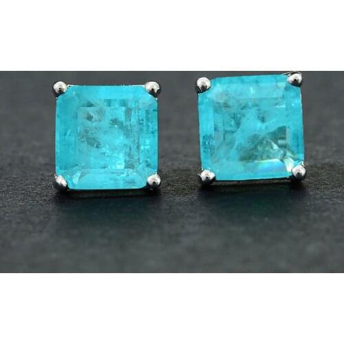 Vintage 100% 925 Sterling Silver Paraiba Tourmaline Gemstone Birthstone Ear Studs Earrings Ladies Fine Jewelry Wholesale