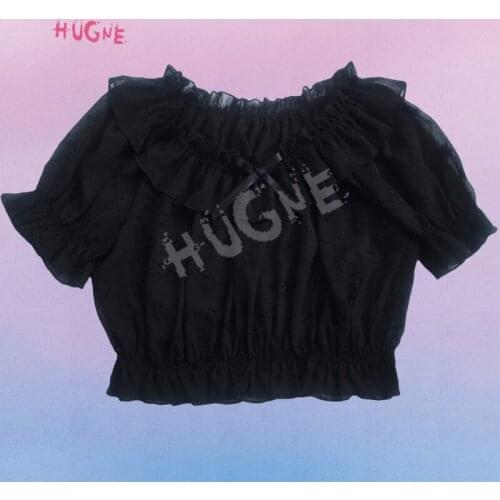 Womens Chiffon Crop Top Short Sleeve Star Pattern Chiffon Blouse White Black