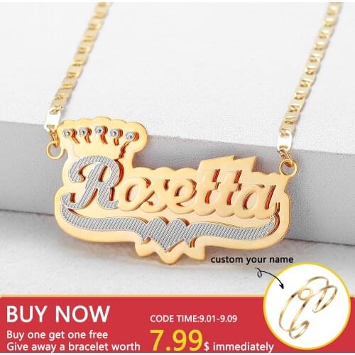 2021 Custom Crown Necklace Double Gold plated Nameplate 3D Necklace Personalized Heart Shaped Name Necklaces For Women Jewelry