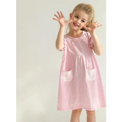 2021 Summer Girls Nightgowns Kids Cotton Solid Sleepshirts Children Toddler Nightdress Lounge Sleepwear 3 To 14 Years