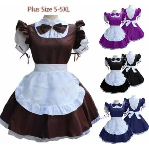 2021 Cute Maid Cosplay Costume Lolita Dress Puff Sleeve Retro Waitress Pinafore Outfit Halloween Costume For Women Plus Size 5XL