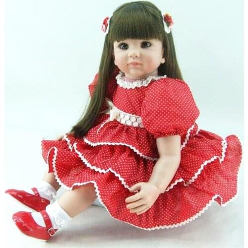 22inch 55cm Lifelike Reborn Baby Doll Girl High Vinyl Christmas Toy Gift for Children Long Hair Princess Red Dress