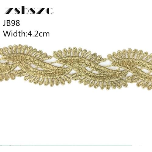 4.2CM Width 5Yards Gold Lace Embroidery Fabric with Tassels for Wedding Dresses Sewing Accessories Applique Crafts