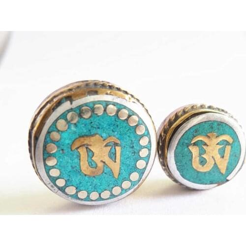 5PCS Tibetan OM Mantra Amulet Beads Nepal Hand Metal Beads Inlay Colorful Stone Big Small NBB224