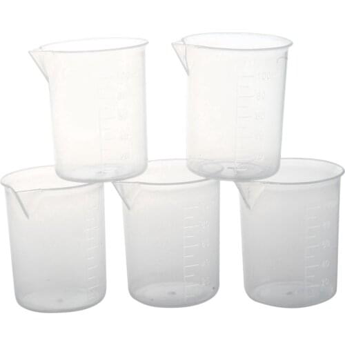 5 pieces of 100 ml Transparent measuring cup Laboratory plastic measuring cups