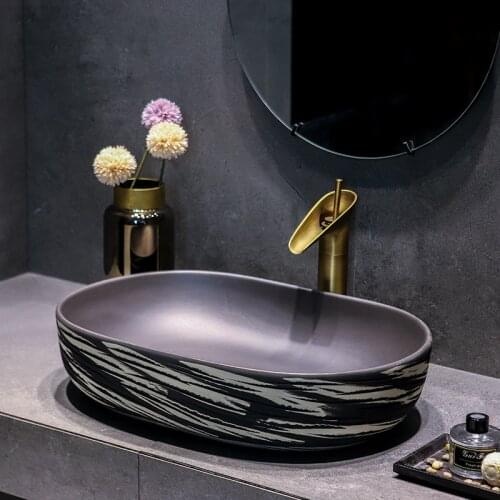 60*40*15cm Bowl Art Ceramic Countertop WashBasin Oval European Bathroom Shampoo Sinks Washbasin Wash Hand Basins