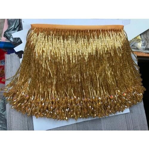 Red Handmade 15cm wide beaded fringe trimming,5yard, about 270 beads threads/yard SGTM11