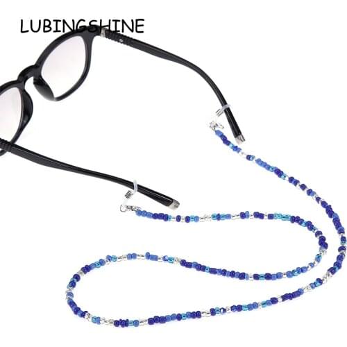 Bohemian Women Crystal Seed Bead Eyeglass Eyewears Sunglasses Reading Glasses Chain Necklace Chokers Rope for Mask