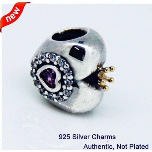 CKK 925 Sterling Silver Jewelry Heart charm Crown Pink Original DIY Beads Fits Bracelets For Jewelry Making