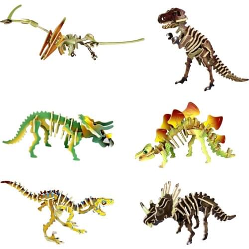 Wooden Educational Toys 3D Three-dimensional Jigsaw Puzzle Plug-in Dinosaur Children Science Education Manual DIY P130