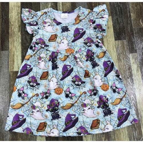 Children Clothing Girl Summer Cute Flutter Hat Spider Web Cartoon Ghost Print Dress
