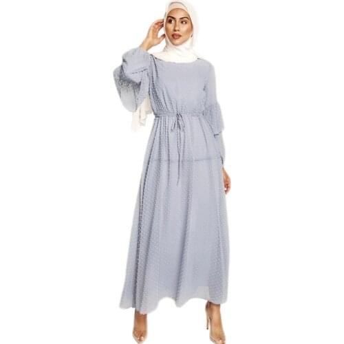 Dubai Muslim Women Chiffon Long Dress Abaya Ramadan Islamic Clothing Casual Arab Long Sleeve Maxi Robe Turkish Middle East New
