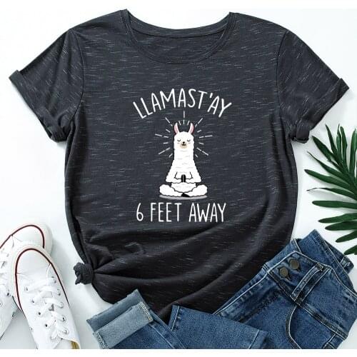 Funny Llama Social Distance Shirt Womens Graphic Tees Cotton Short Sleeve Oversize T Shirt Tops Female Summer Casual Clothes