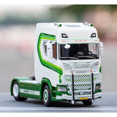 GCD 1:64 Scania S 730 Container Tractor Truck LHD White Green stripe Diecast Model Car
