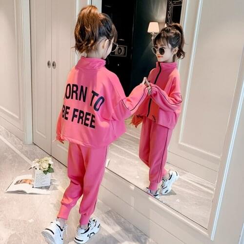 Sweet Girls Suit Sportswear Autumn Back Printed Letter Sweatshirt Loose Jacket Tops pants Set Kids Teens Casual Outfits 12 14 16
