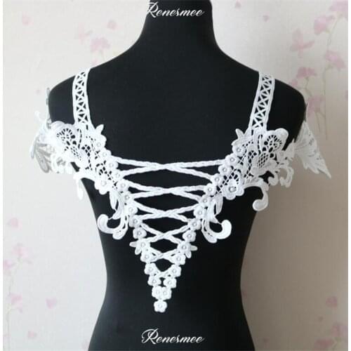 1Pc Classic Micro Fiber Fabric Ivory Black V-shape Collar Flower Front Chest Lace Embroidery Stage Performance Patch Lace SX270