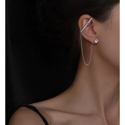 Hip Pop Cool Chain Simple Zircon Tassel Simple Unique Ear Bone Clip Dangle Earrings For Women Jewelry Gifts Party