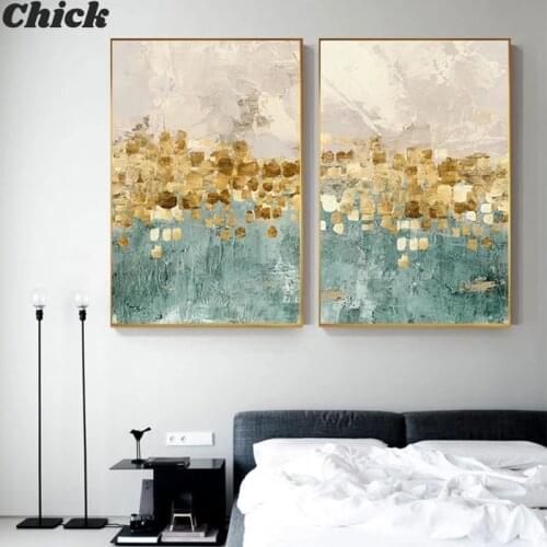 Fashion Wall Art Home Decoration Abstract Golden Coins Star Canvas Painting Tiffany Blue Print N Poster Cuadros Decoracion Salon