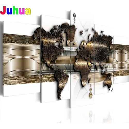 5 pieces sets diy diamond painting Abstract World Map full square/round drill 3d embroidery mosaic kits home decor 5 Panel