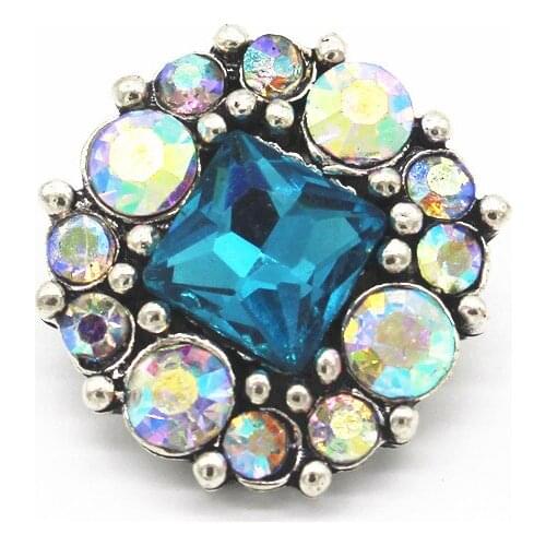 Newest 6pcs/lot Vintage Blue Square Crystal Snap Buttons Rhinestone Snap Charms Fit 18mm Snap Bracelet DIY Jewelry Making