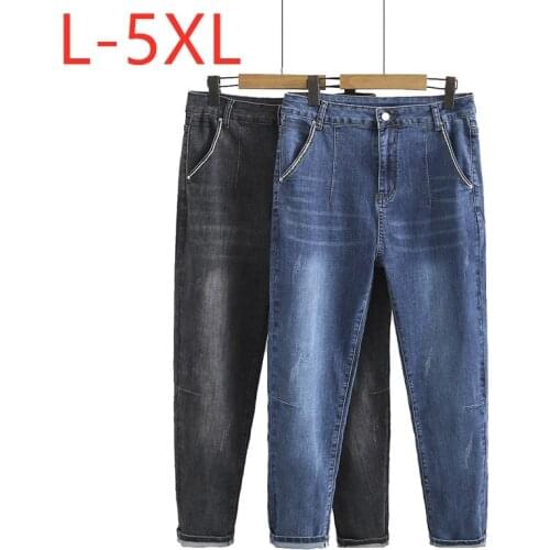 New 2021 Ladies Spring Summer Plus Size Long Pencil Jeans For Women Large Slim Cotton Elastic Pocket Denim Trousers 3XL 4XL 5XL