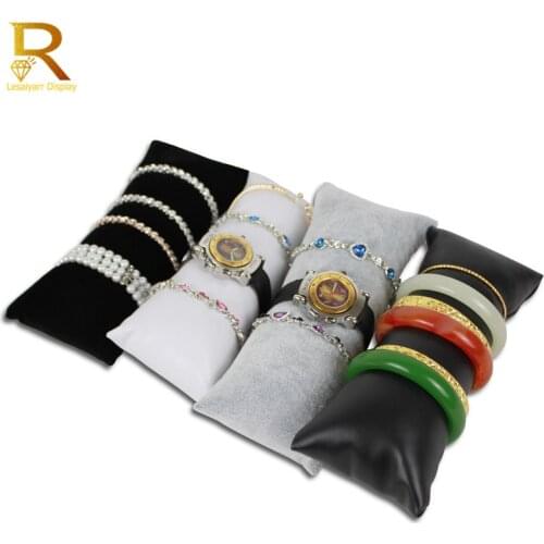 Wholesale Jewelry Large Pillows Display Cushion for Bangle Watch Box Black White Grey Velvet/PU Bracelet Pillow Holder Showcase