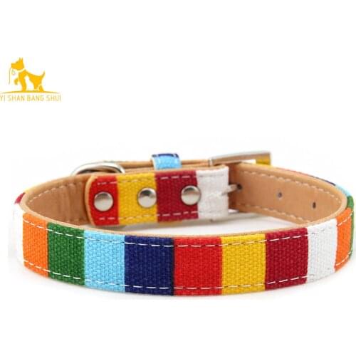 Colorful stripe Leather Dog Collar Padded Puppy Neck Strap Collars for Small Medium Large Dog Cat Accessories Pitbull Bulldog