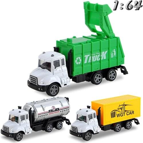3 Kinds 1:64 Scale Sanitation Vehicle Kids Car Model Toy Pull Back City Service Garbage Tank Truck Toys for Boys Children S015