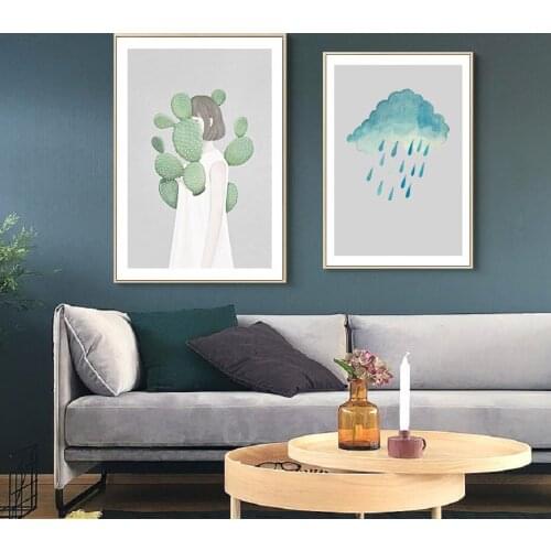 Nordic Water Color Girl Wall Art Canvas Paintings Cartoon Wall Posters Printed Pictures Art Prints Posters Girls Room Home Decor