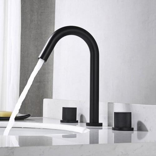 Bathroom Sink Faucet Basin Faucet Mixer Black Brass 3 Holes Double Handle Luxury Bathbasin Bathtub Taps Hot and Cold Mixer Water