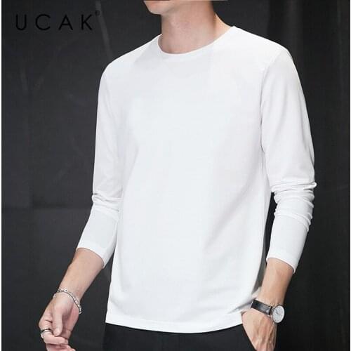 UCAK Brand Silk T-Shirt Men Clothes High Quality Spring Autumn Tops Classic Business O-Neck Long Sleeves Tee Shirt Homme U5333