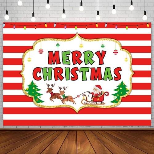 Merry Christmas Tree Photography Background Winter Santa Elk Red Stripes Bell Light Backdrop Photo Studio Props Decor Photozone