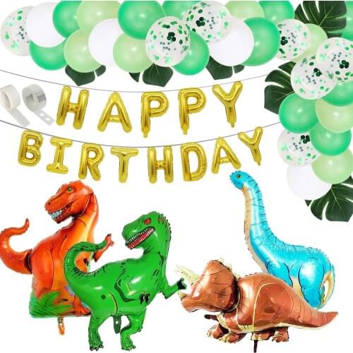 Dinosaur Balloon Set Childrens Dinosaur Theme Birthday Party Decoration Balloon Golden Letters Aluminum Foil Floating Air Ball