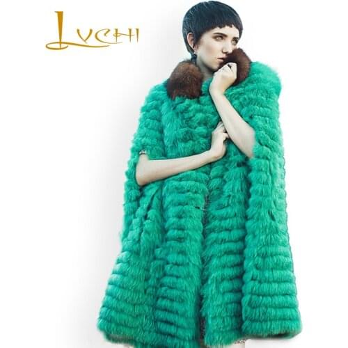 LVCHI Winter coat women Fur collar warm vests Shuba shawl cloak real fox 100% Polyester Lining casual natural Womens fur coat