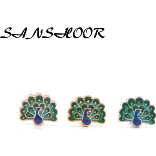 SANSHOOR Lovely Animal Keepering Keys Peacock Slide Charms Fit on DIY Pendant Necklace Pu Leather Bracelets For Women Gifts 6Pcs