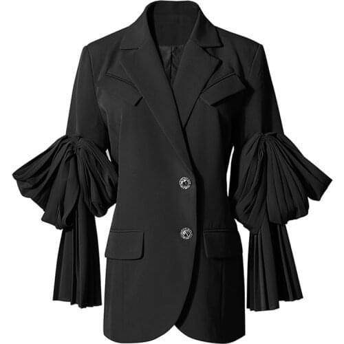 High Street Blazer Women Ruffles Spring Autumn Loose Suits 2021 Top Quality