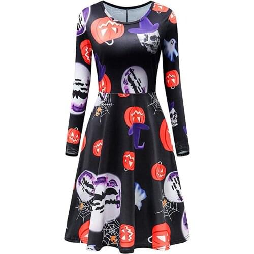 Plus Size Dresses Halloween Costume Cosplay Witch Dress Pumpkin Printed Party Evening Dresses Women Clothes Disfraz Mujer