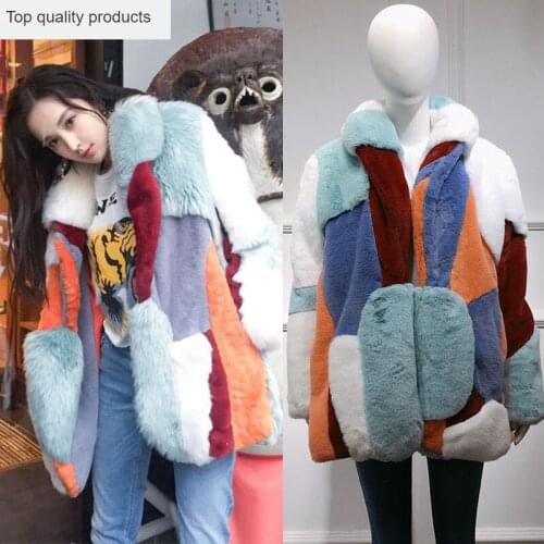 Faux Fur Coat 2020 Women Winter Warm Patchwork Soft Fur Fluffy Coats Female Long Overcoat Outwear manteau fourrure femme L512